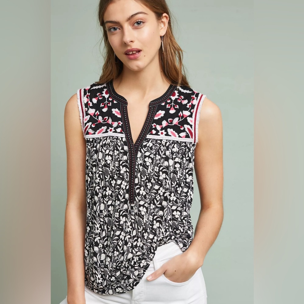 Anthropologie One September Austin Embroidered Sleeveless Top